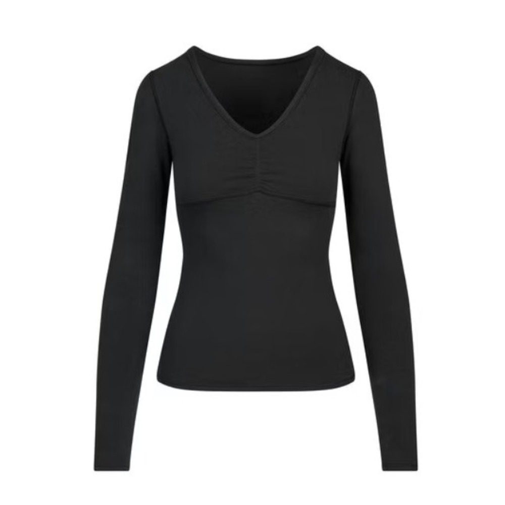 Skims Cotton Jersey Shirred Long Sleeve LS-LST-10034W Soot XS